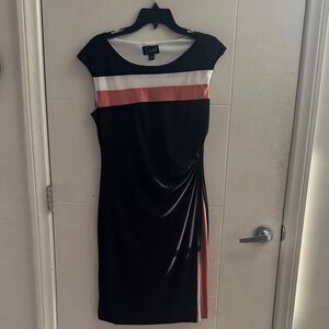 Connected Apparel Black and Pink Midi Dress